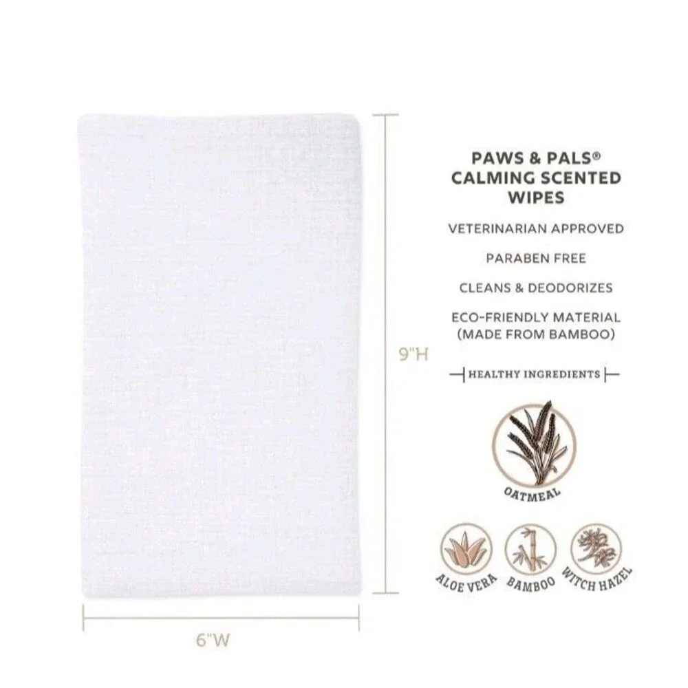 3 Pack Paws & Pals Pet Grooming Oatmeal Scent Wipes Hypo Allergenic Cleansing